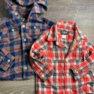 Two OshKosh boys plaid shirts, size 24mos.